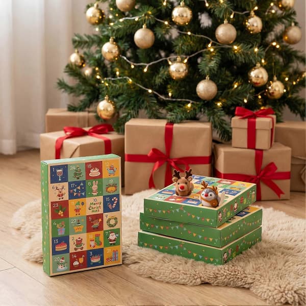 Julekalender-eske – 5 stk. med uttrekkbare luker – til julefest
