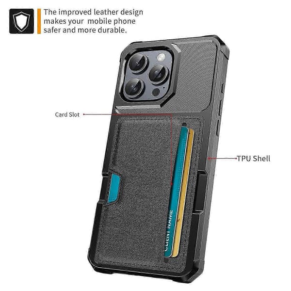 Til iPhone 16 Pro Cover Kortplads Læder+TPU Defender Telefoncover