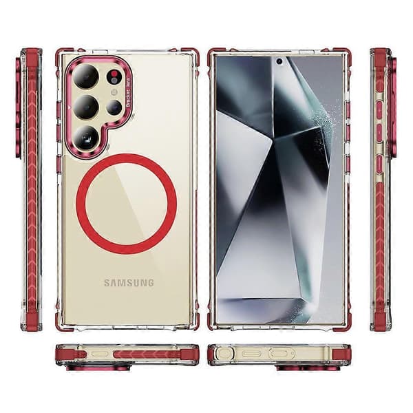 For Samsung Galaxy S24 Ultra Clear Phone Case with Lens Stand Magnetic Shell