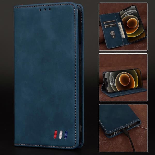iPhone 13 Mini-deksel Magnetisk Lukking Lommebok Bok Flip Folio Stativ Visning Lærbeskyttelse Støtsikker - Blå