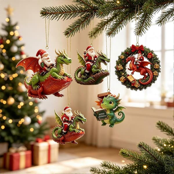 Drage-adventskalender, 24-delt sett med 2D-akrylpynt med juledrage