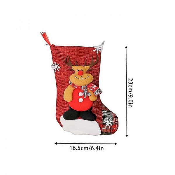Mellomstore julesokker i lin, julepynt, julegaveposer, julesokk-pynt, bjørnedesign.