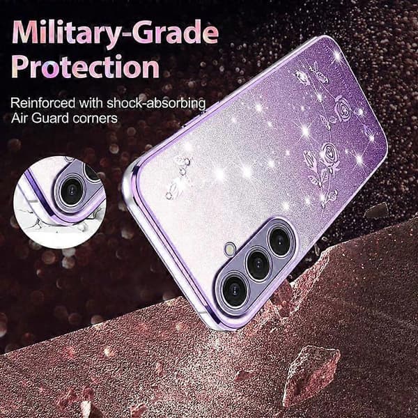 Til Samsung Galaxy S25+ 5G Gradient Glitter Blomst Alt-inkluderende Telefondeksel