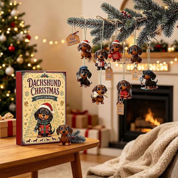 Juletræspynt Adventskalender Blind Box, 24-dages nedtælling Brandmandshund 2D akrylpynt
