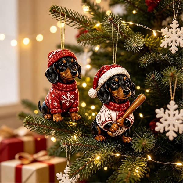 Gravhund julekalender, 24-dages akryl-julepynt med hunde