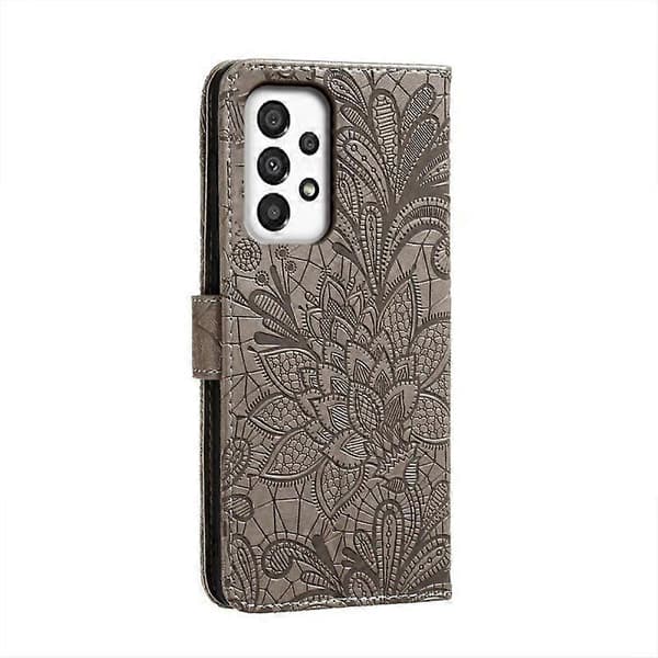 För Samsung Galaxy A34 5G Spetsblomma Prägling Flip Läder Telefonfodral