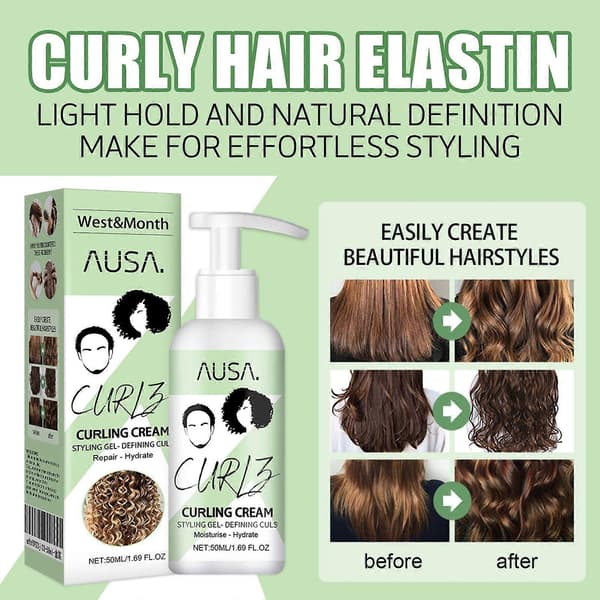 Elastin för lockigt hår, återfuktande lockigt hårstyling, fluffigt, elastiskt, starkt hår, utslätande friss och hårvård
