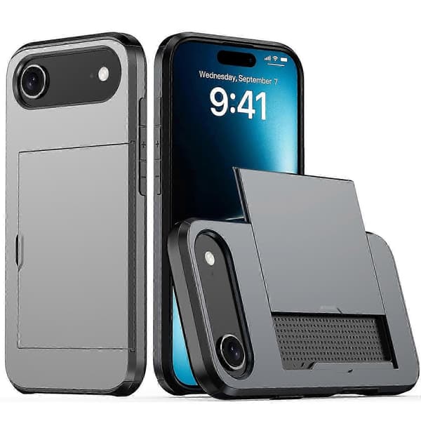 For iPhone 17 Air Case with Card Holder TPU + PC Phone Back Cover - Grey