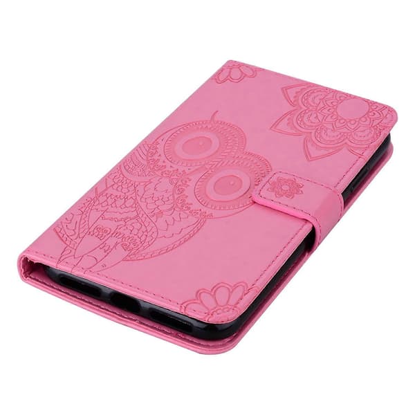 Fodral för iPhone 17 Pro Uggla Blomma Präglat Läderfodral Plånbok med Rem - Ros