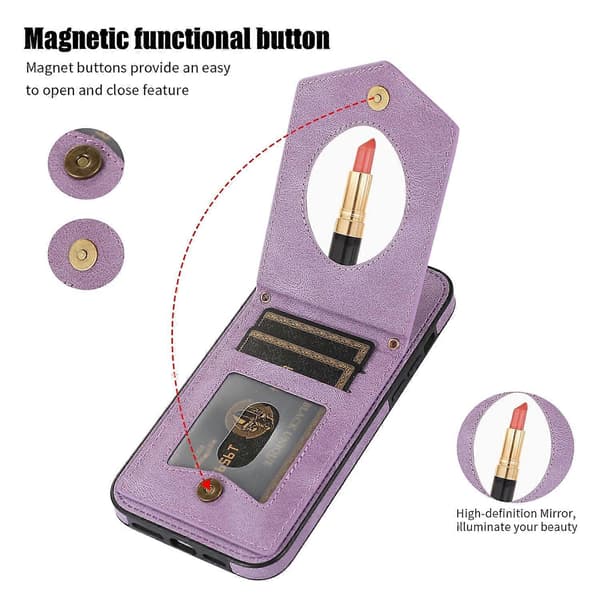 For iPhone 13 mini Rhombic Texture RFID-telefonveske med snor og speil