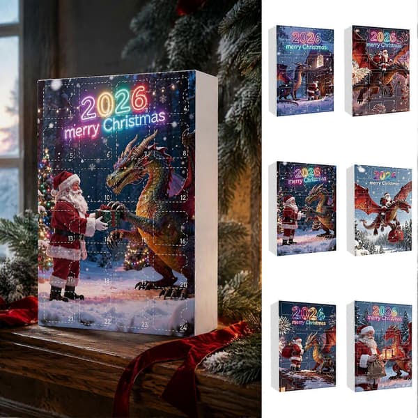Drage-adventskalender, 24-delt sett med 2D-akrylpynt med juledrage