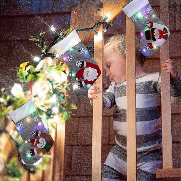 3 stk. LED julesokker julemand snemand rensdyr julesok gavepose