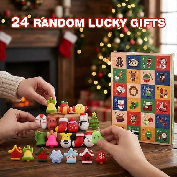 24 stk. jule-nedtællings-julekalender, mini squishy fidget-legetøj, assorteret julepynt, overraskelses-blindbox-gave til drenge og piger