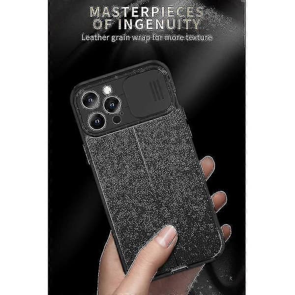 För iPhone 13 Litchi Texture Sliding Camshield TPU skyddsfodral