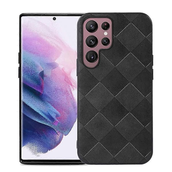 För Samsung Galaxy S22 Ultra 5G Vävd Pläd PU-telefonfodral