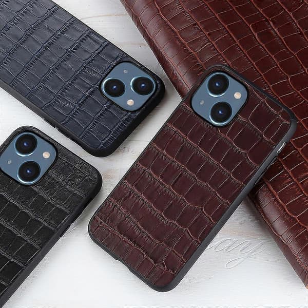 Til iPhone 14 Krokodille Tekstur Læder Telefoncover (Sort)
