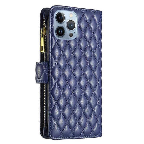 Til iPhone 13 Pro Max Diamond Lattice Lynlås Pung Læder Flip Telefonetui