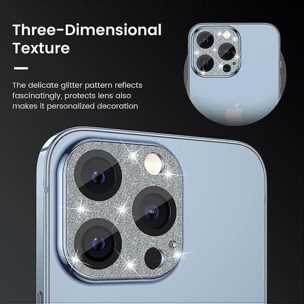 Iphone 13 Pro - Iphone 13 Pro Max Kameralinsskydd - Blå Glitter