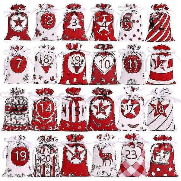 Jule-adventskalender-posesæt, stofmateriale, gør-det-selv-nedtælling, festlig dekoration
