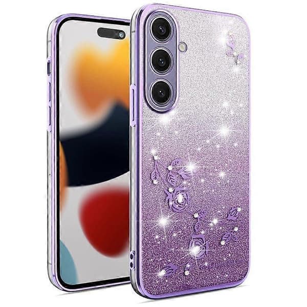 Til Samsung Galaxy S25+ 5G Gradient Glitter Blomst Alt-inkluderende Telefondeksel