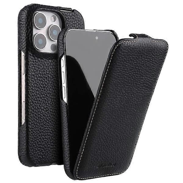 MELKCO iPhone 16 Pro Max Cover, MagSafe-kompatibelt lædercover, lodret flip-stil (sort)