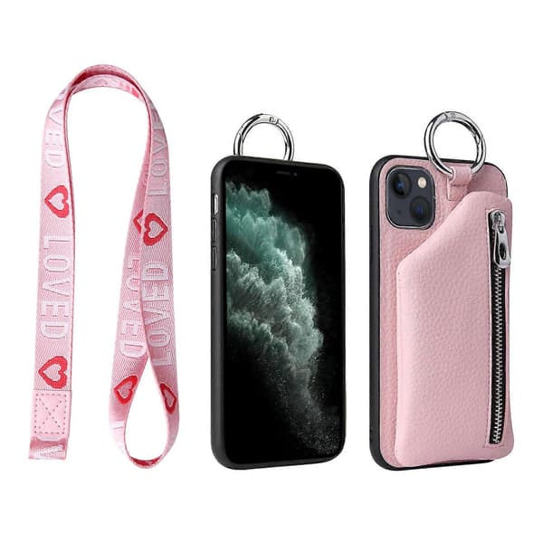 Lommebokveske iPhone 13-deksel, iPhone 13-deksel, rosa