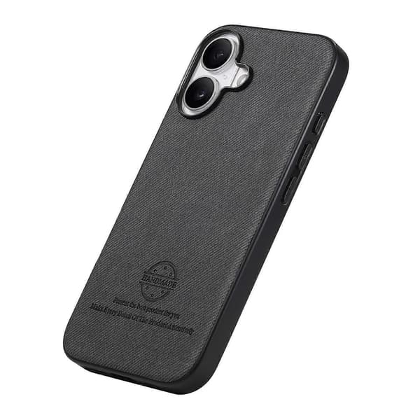 Läderfodral med tygstruktur för iPhone 16