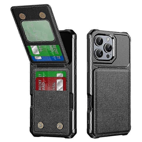 Til iPhone 16 Pro Cover Kortplads Støtteben Pu+tpu Telefoncover - Sort