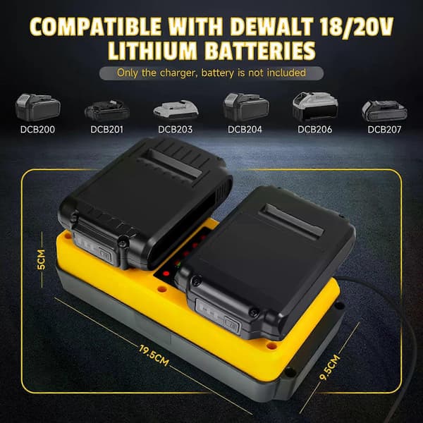 90W batterilader erstatning for Dewalt 18V 20V litiumbatteri oppladbart DCB207 DCB206 DCB204 DCB203 rask dobbel lader
