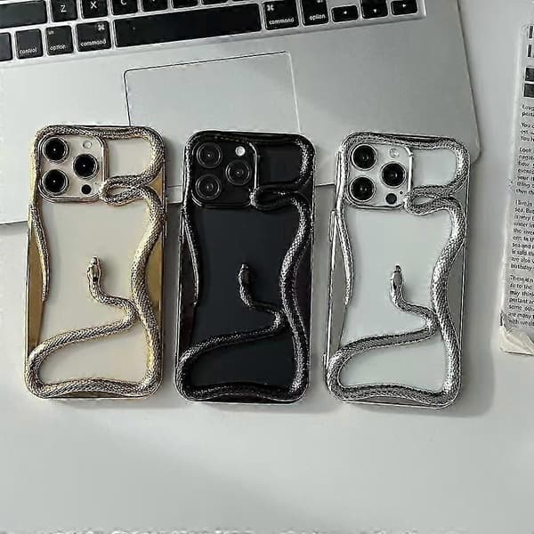 Til iPhone 16 Pro Max Bumper Case 3D Snake Hollow TPU Telefoncover - Elektrobelagt Sort
