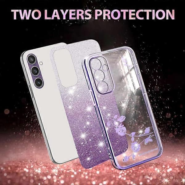 Til Samsung Galaxy S24+ 5G Gradient Glitter Blomst Alt-inkluderende Telefondeksel
