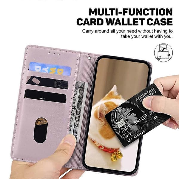 Compatible For iPhone 17 Air Case RFID Kitten Pattern TPU + PU Leather Phone Cover With Wrist Strap