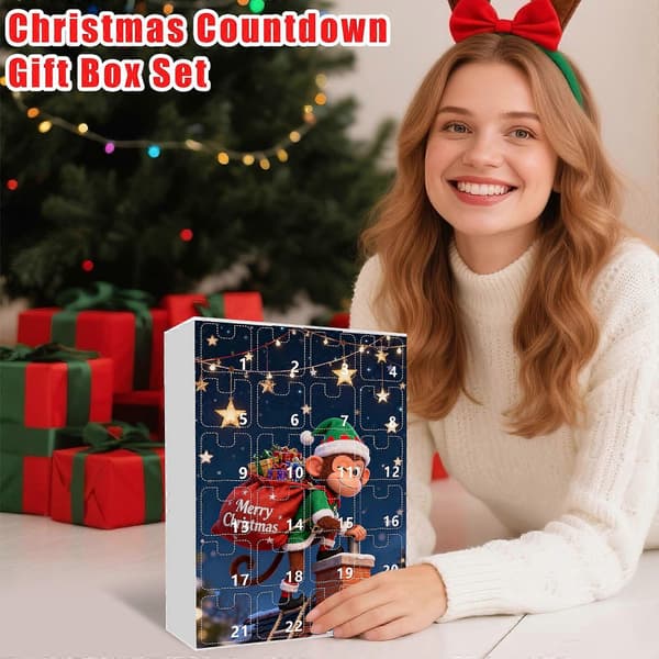Juleape 24-dagers adventskalender flat akryl miniboks overraskelsesgave