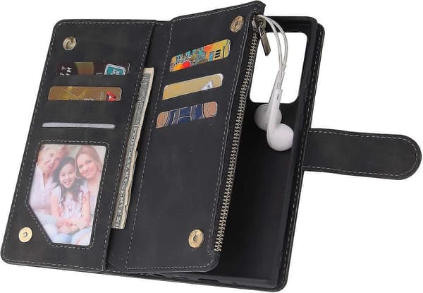 Kompatibel med Samsung Galaxy Note 20 Wallet Case Hærdede Telefonetuier til Gaxaly Notes 20 Sort