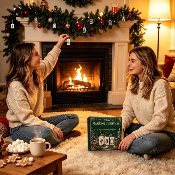 Jule-nedtellingskalender med Mahjong-tema, 2D flat 24-dagers adventskalender for julepynt