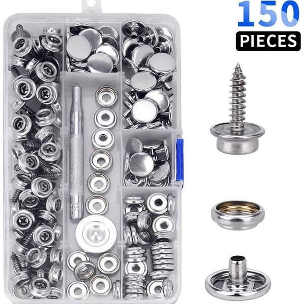 150 stk. 15 mm skrue store hvide knapper + faste knapper