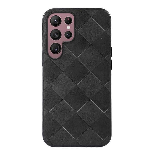 För Samsung Galaxy S22 Ultra 5G Vävd Pläd PU-telefonfodral