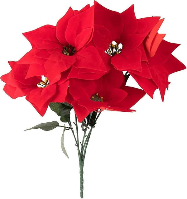 Kunstige blomster til julepynt, julestjerne (rød, 4-pak)