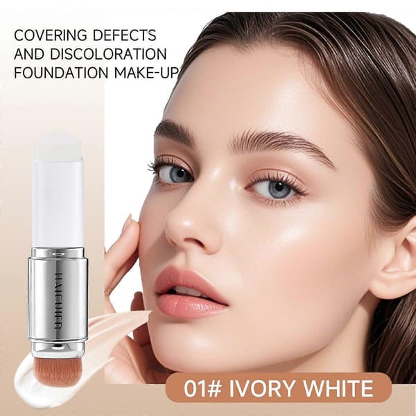 Color Changing Foundation Stick, Double-Sided Full Coverage Foundation with Ultra-Fine Brush, Creates a Lightweight, Long-Lasting and Charming Ma
