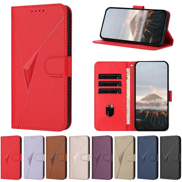 Kompatibel med iPhone 17 Air Case Triangle Imprint Läder Telefonfodral med Snodd