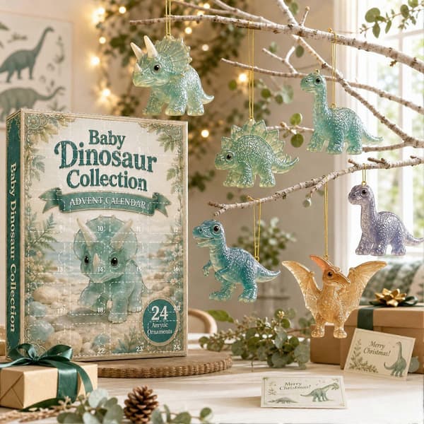 24 dages dinosaur-julekalender 2026 - 2D akryl-nedtælling
