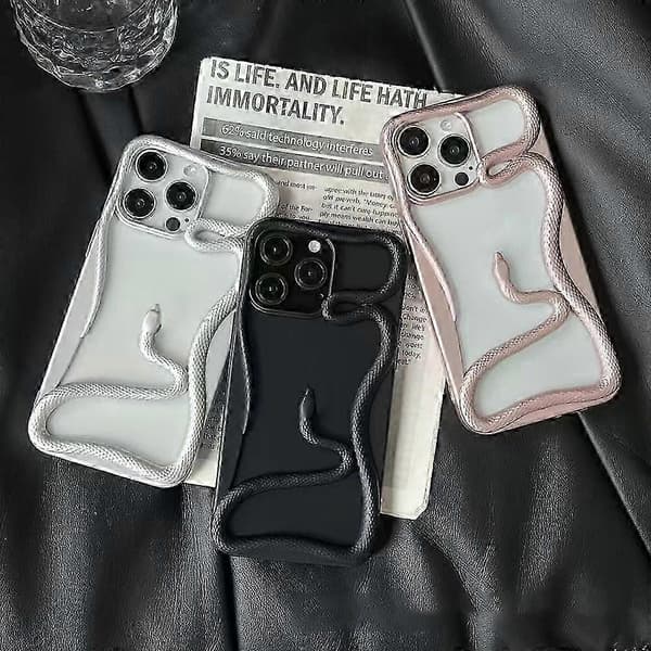 Til iPhone 16 Pro Max Bumper Case 3D Snake Hollow TPU Telefoncover - Elektrobelagt Sort