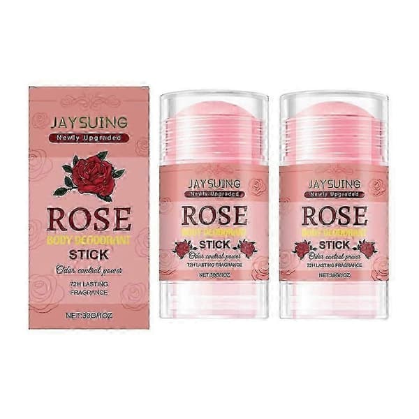 Rose kroppsduftstift, 2 stk, langvarig luktfjerner for armhuler, kropp, intime områder