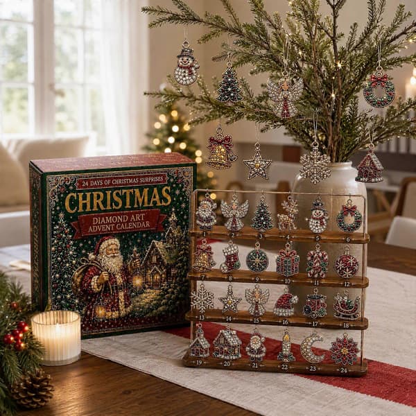 2026 Julekalender 24-dagers nedtelling 2D diamantkunst akrylpynt juletregave