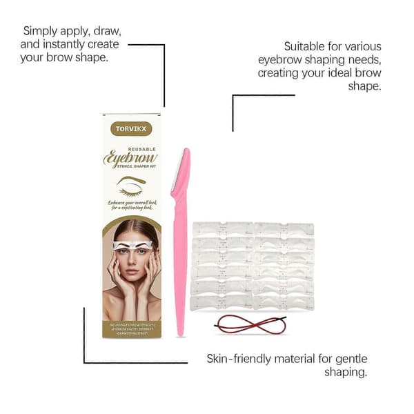 Reusable Eyebrow Stencil Shaper Kit - 12 Eyebrow Stencils, 1 x Eyebrow Razor Trimmer, 1 x Drawstring Band, 3 Minute Makeup