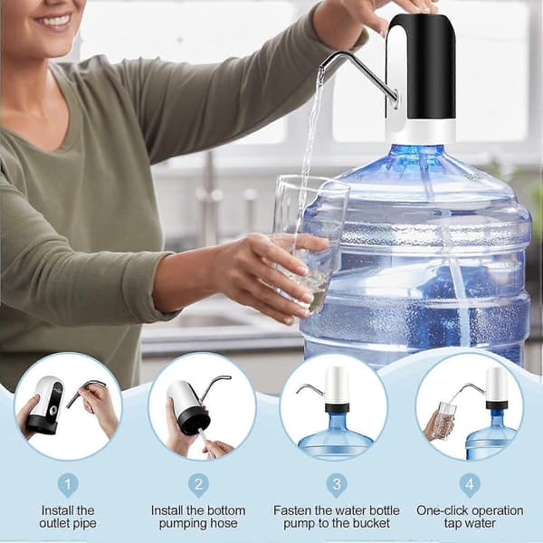 Vattenpump för 5-gallonsflaska, Vattenflaskdispenser, USB-laddningsbar vattenflaskpump, Bärbar vattendispenserpump för camping