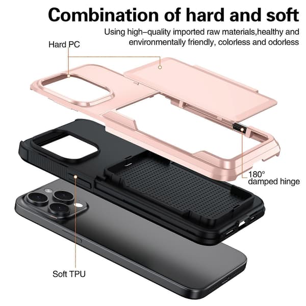 För iPhone 13 Pro Fodral Kortplats TPU+PC Ställ Telefonfodral