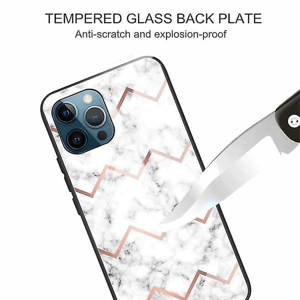 För Iphone 13 Pro marmorhärdat glas bakstycke tpu border case (hcbl-9)