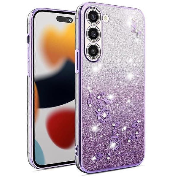 Til Samsung Galaxy S23+ 5G Gradient Glitter Blomst All-inclusive Telefoncover