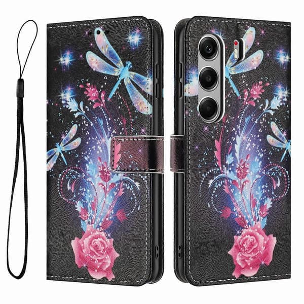TECNO Camon 40 Pro 4G Plånboksfodral Tryckt PU Läder Mobilskal med Snodd (Dragonfly)